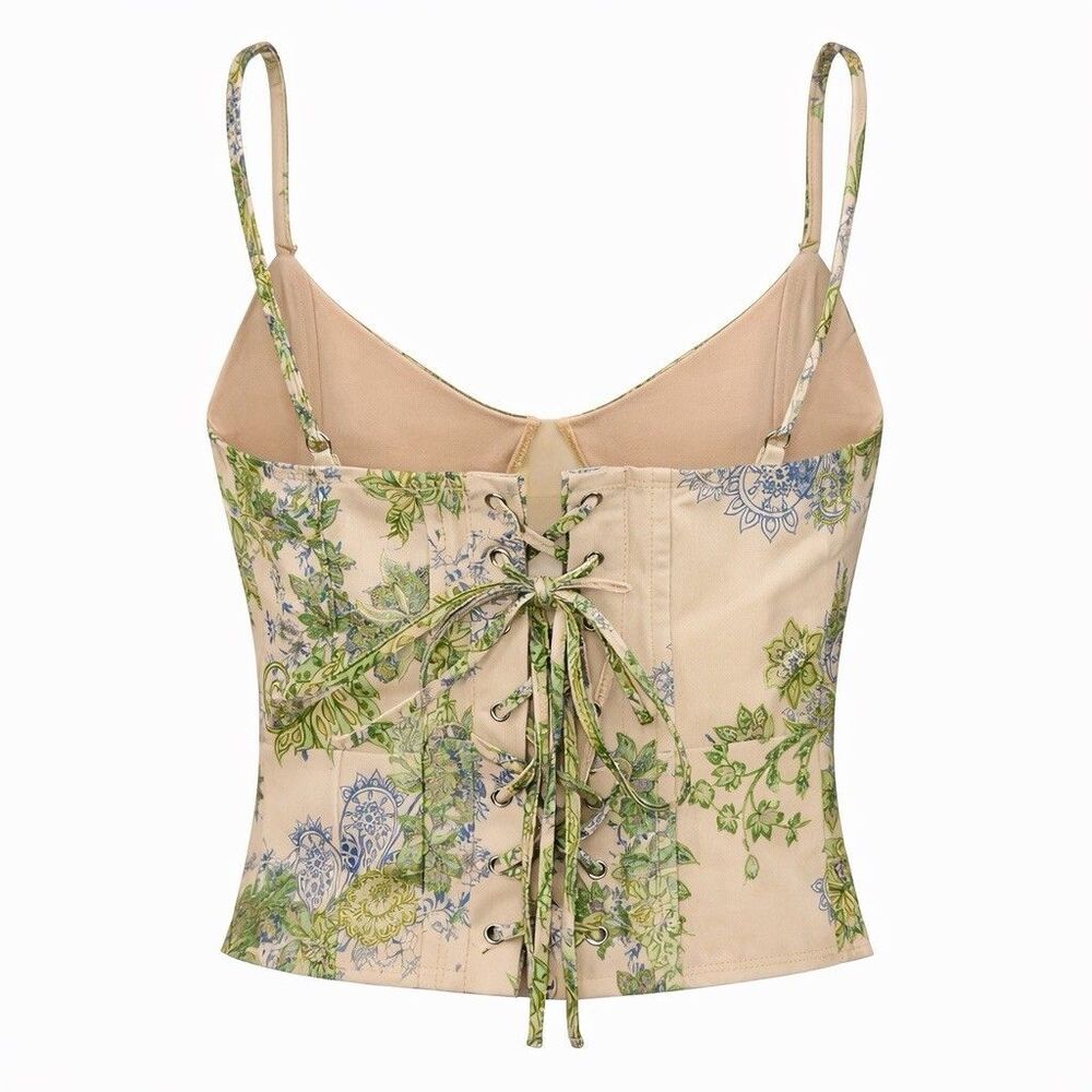 Edikted Garden Party Corset Top Floral Lace Up Bustier Ivory Mix L NWT Festival - Picture 3 of 12